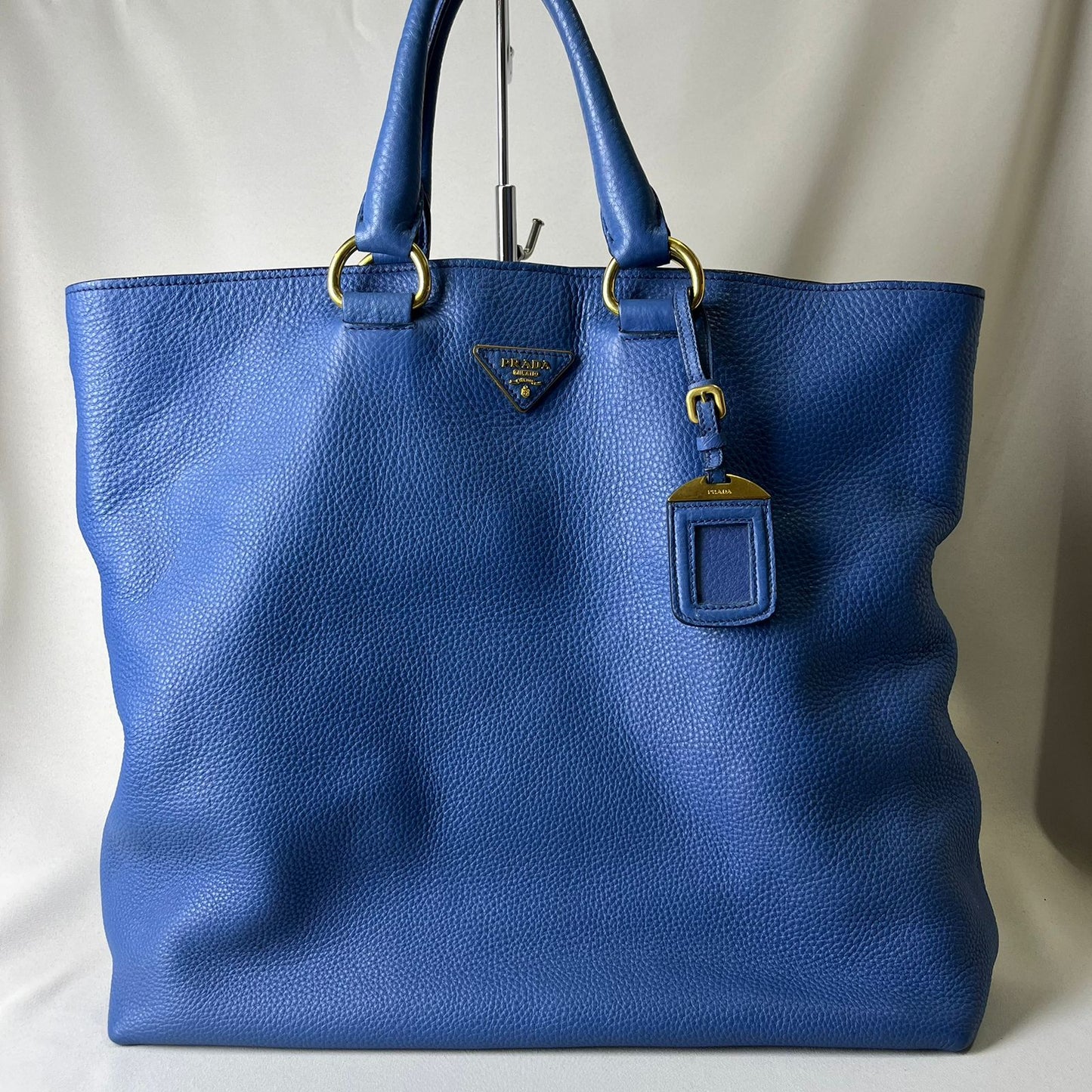 Prada Vitello Daino Leather Tote, Blue