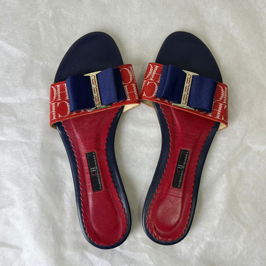 Carolina Herrera Red and Blue Bow Detail Flat Sandals size 38