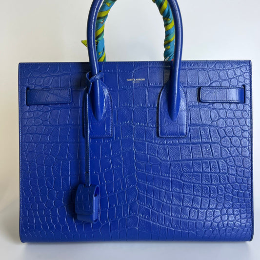 YSL	Sac De Jour Croc Embossed Blue