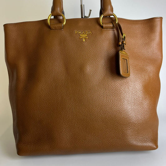 Prada Vitello Daino Leather Tote, Brown