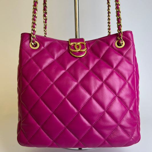 Chanel Small Shopping Bag Quilted Calf Leather Pink