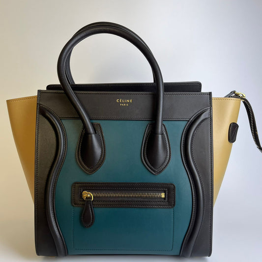 Celine Nano Luggage Multicolor teal & beige