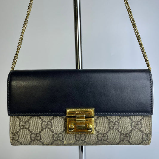 Gucci Padlock GG Supreme Wallet Black Bieige