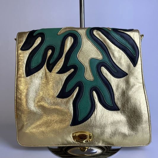 Miu Miu Vintage Gold Metallic Leaf Print