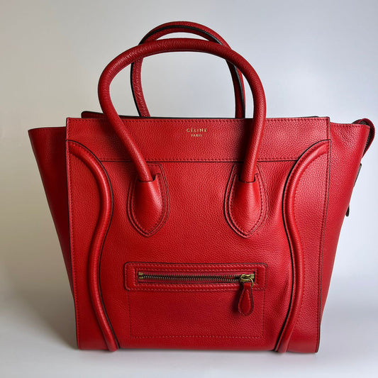 Celine Micro Luggage Tote Calfskin Red