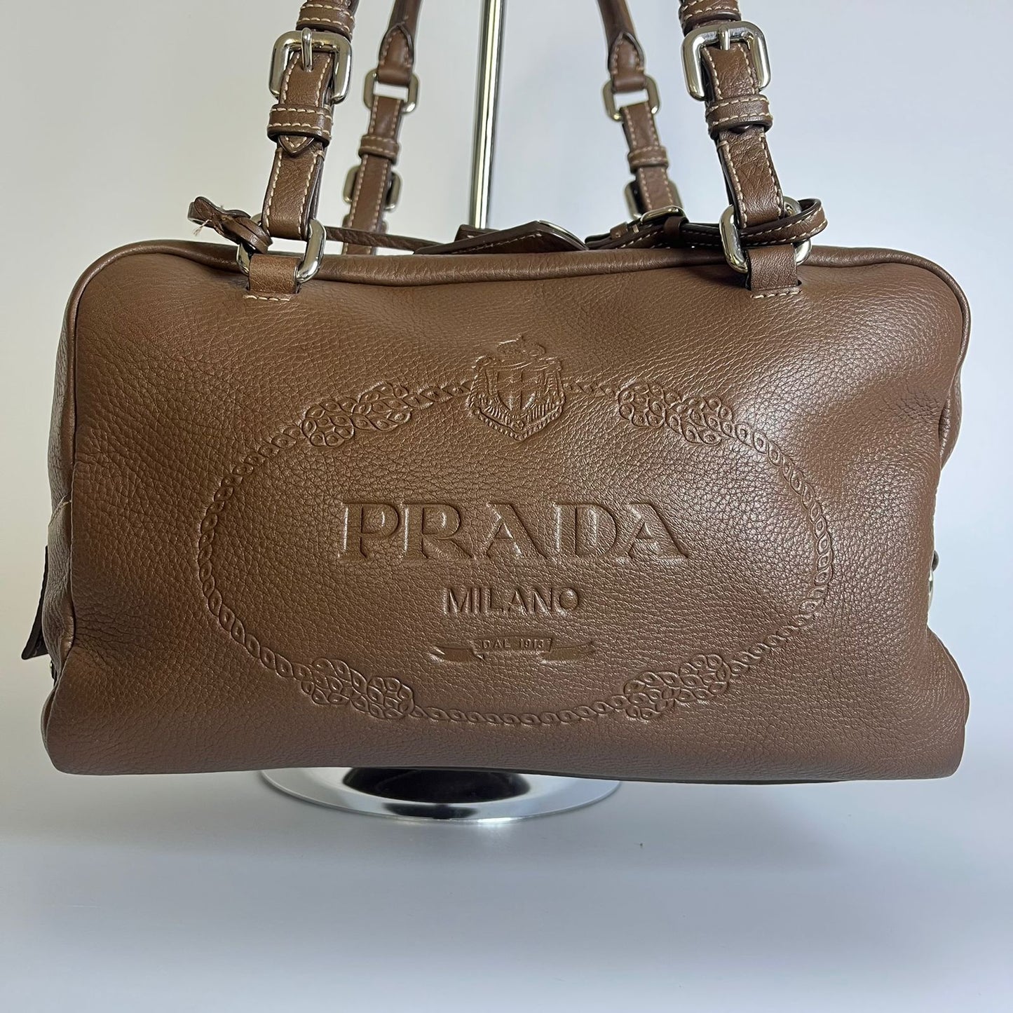Prada Vitello Daino Bauletto Dark Brown