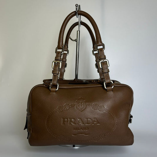 Prada Vitello Daino Bauletto Dark Brown
