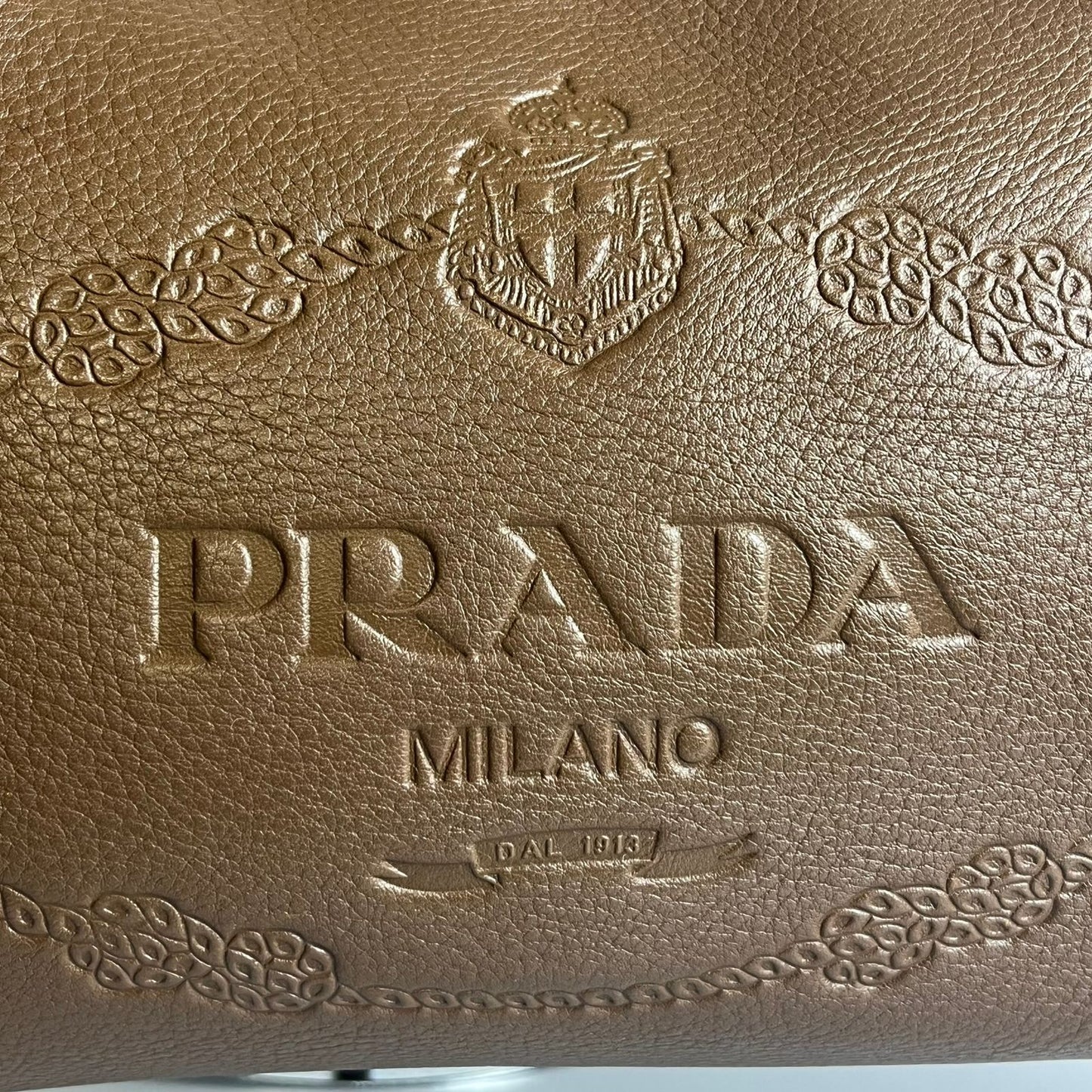Prada Vitello Daino Bauletto Dark Brown