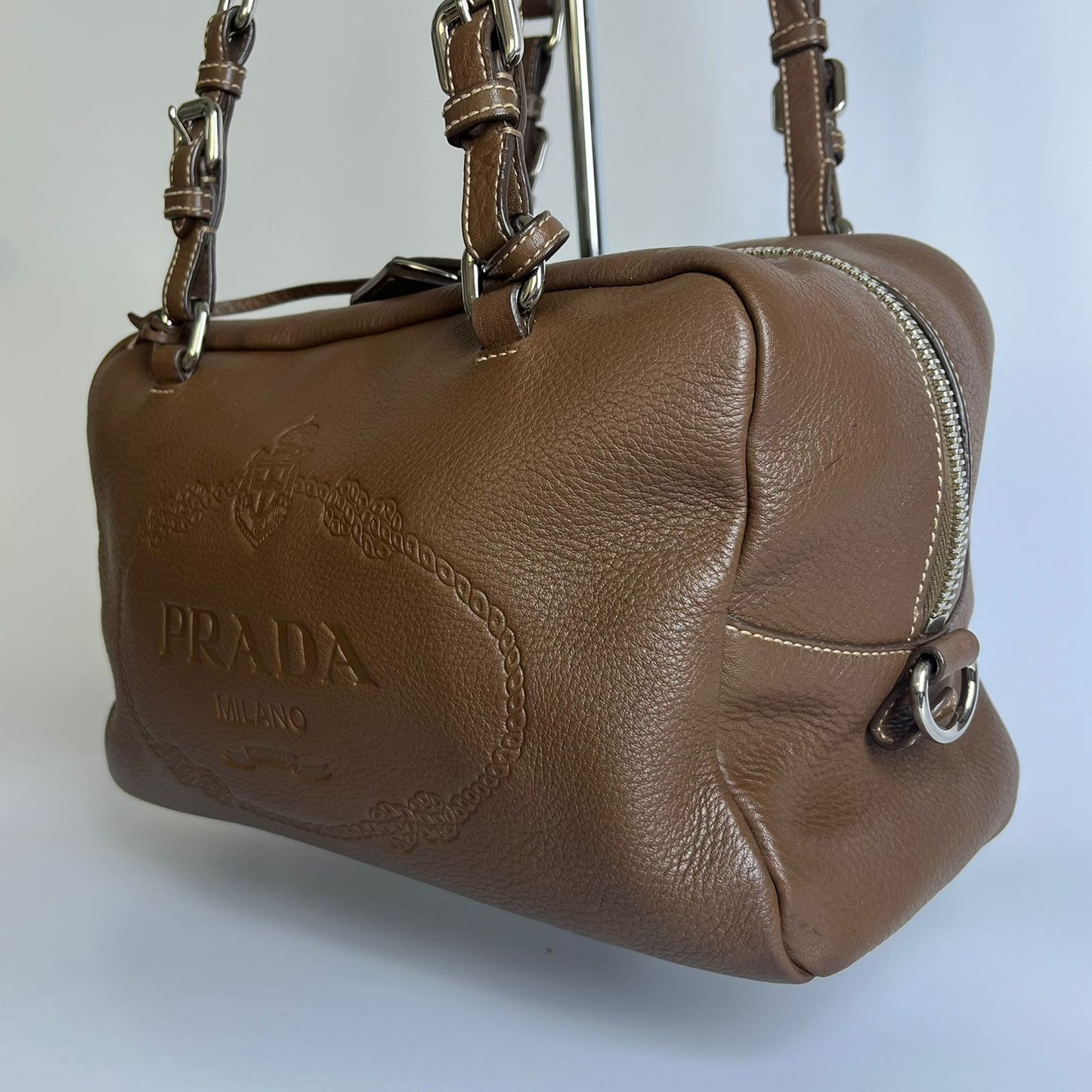 Prada Vitello Daino Bauletto Dark Brown