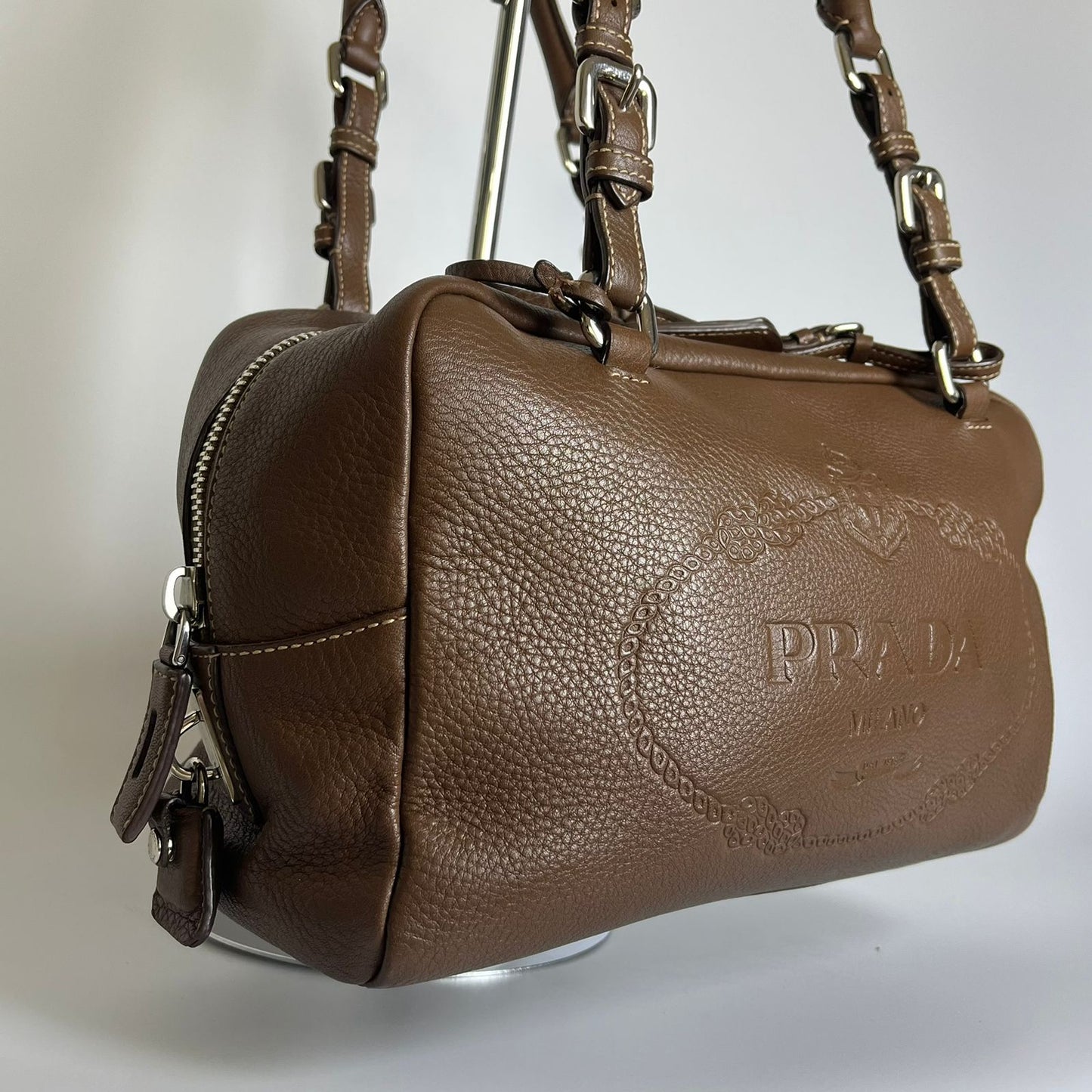 Prada Vitello Daino Bauletto Dark Brown