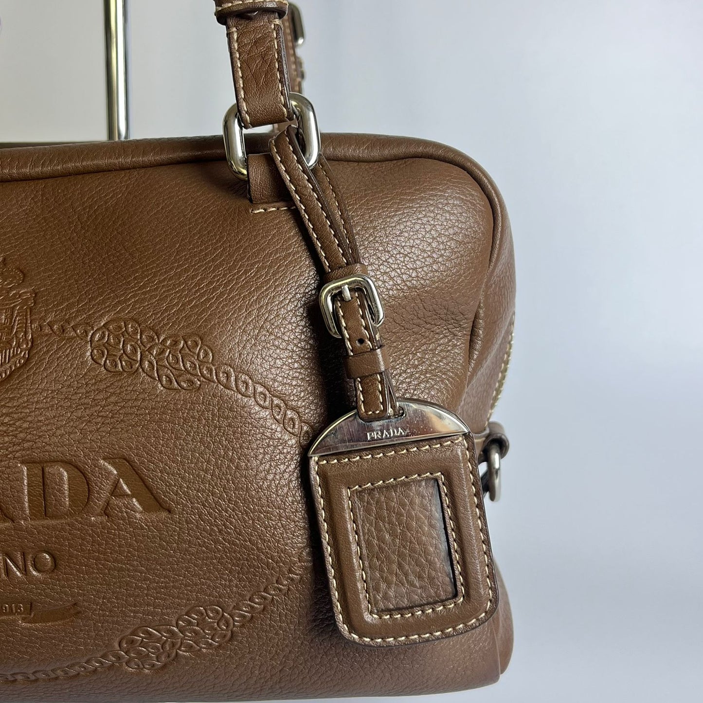 Prada Vitello Daino Bauletto Dark Brown