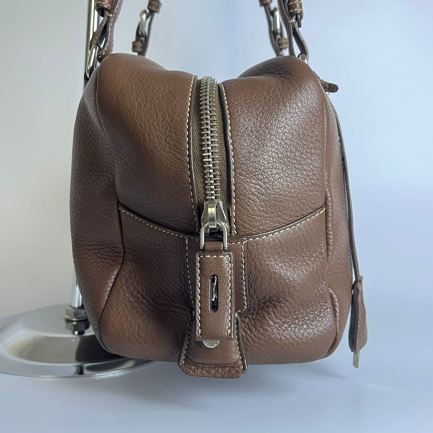 Prada Vitello Daino Bauletto Dark Brown