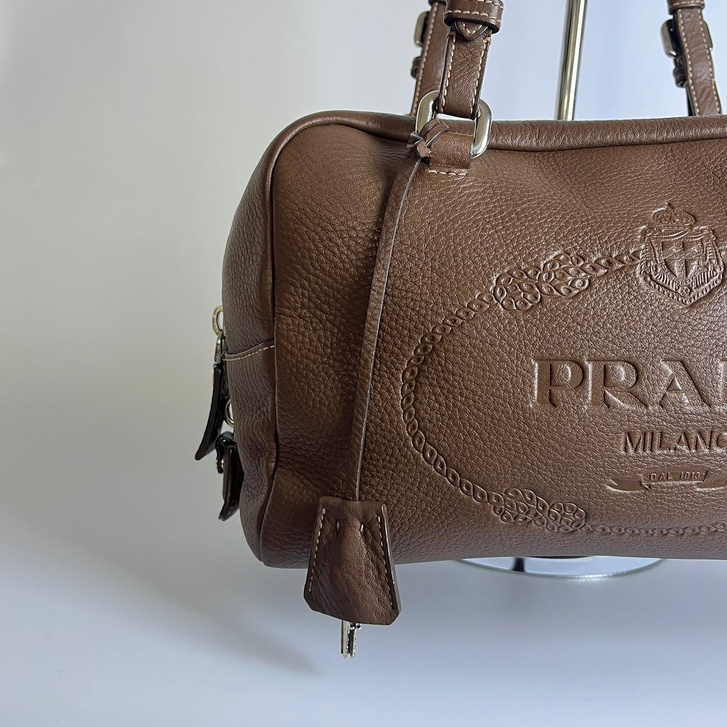 Prada Vitello Daino Bauletto Dark Brown