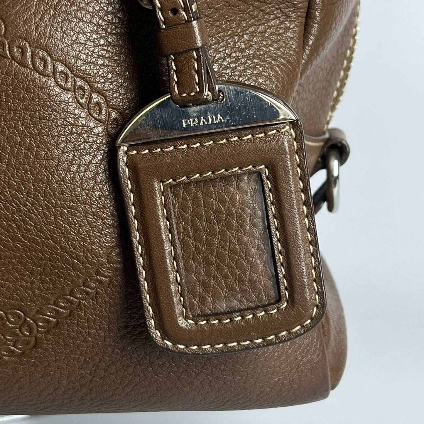 Prada Vitello Daino Bauletto Dark Brown