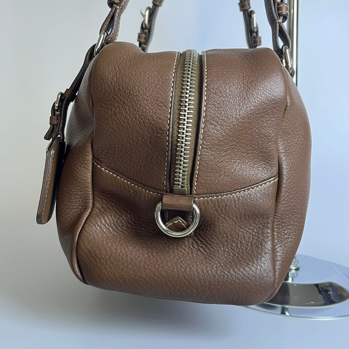 Prada Vitello Daino Bauletto Dark Brown