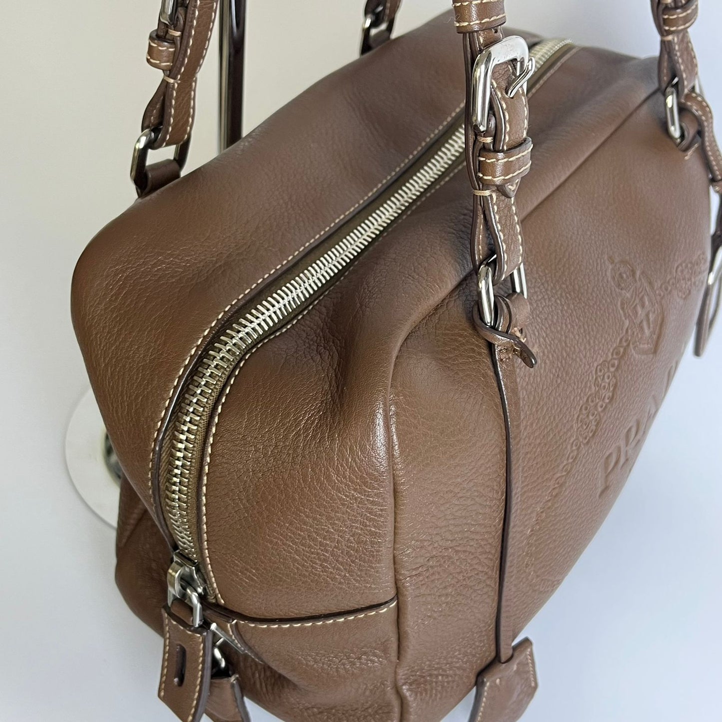 Prada Vitello Daino Bauletto Dark Brown