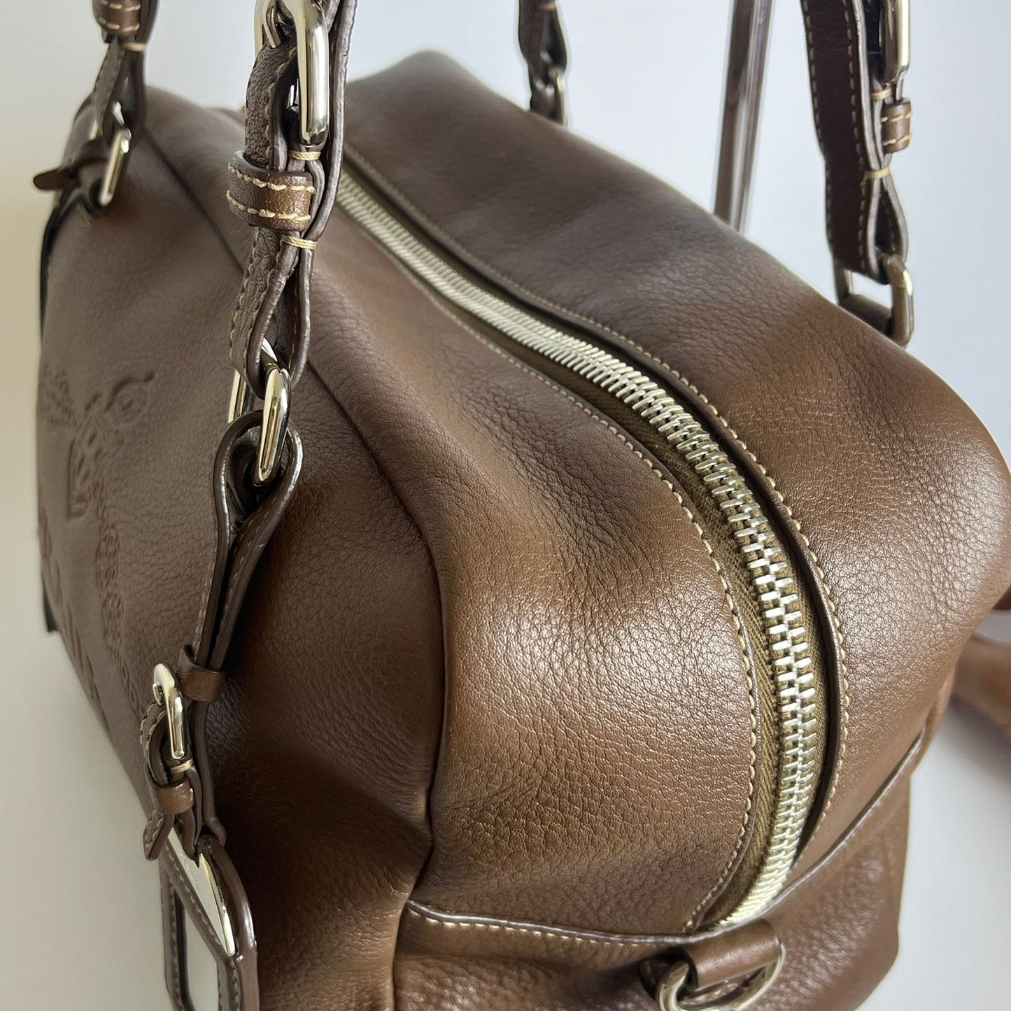 Prada Vitello Daino Bauletto Dark Brown