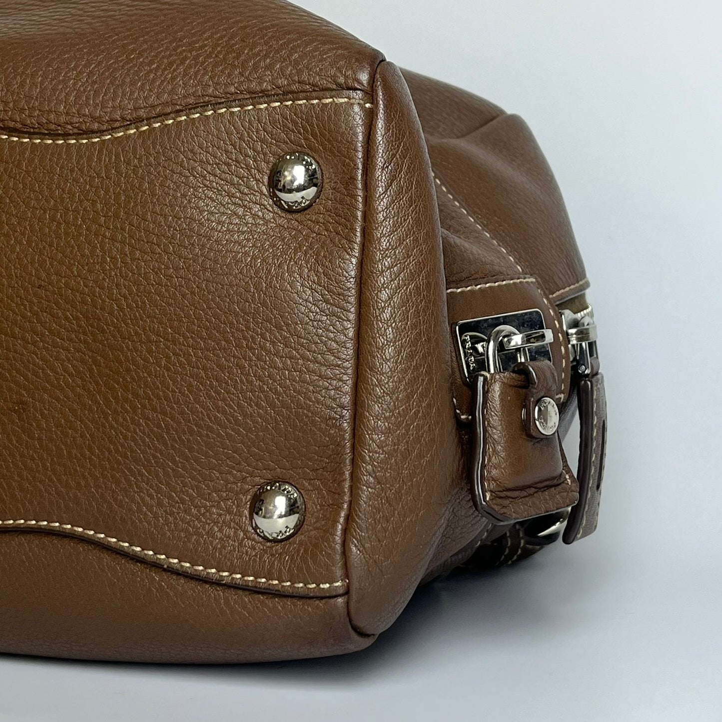 Prada Vitello Daino Bauletto Dark Brown
