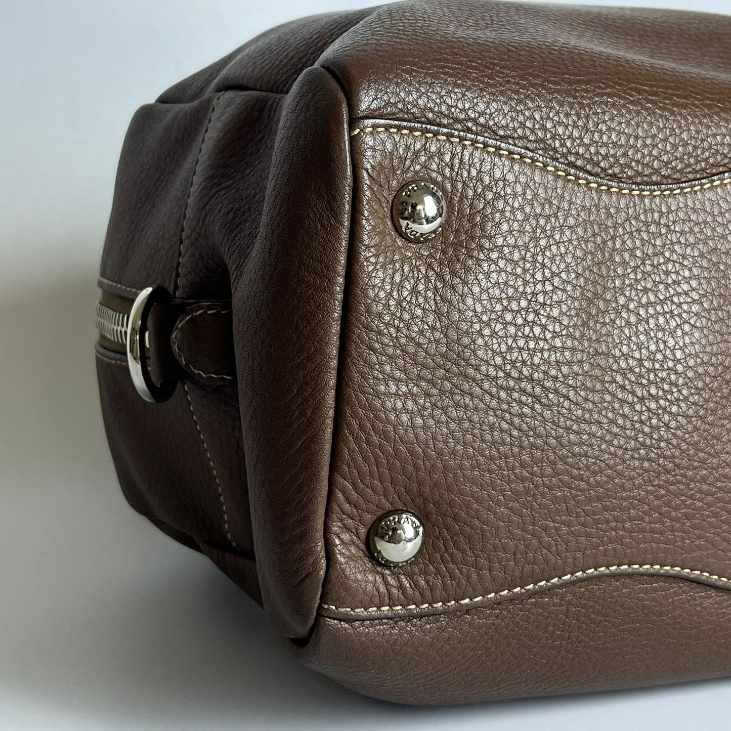 Prada Vitello Daino Bauletto Dark Brown