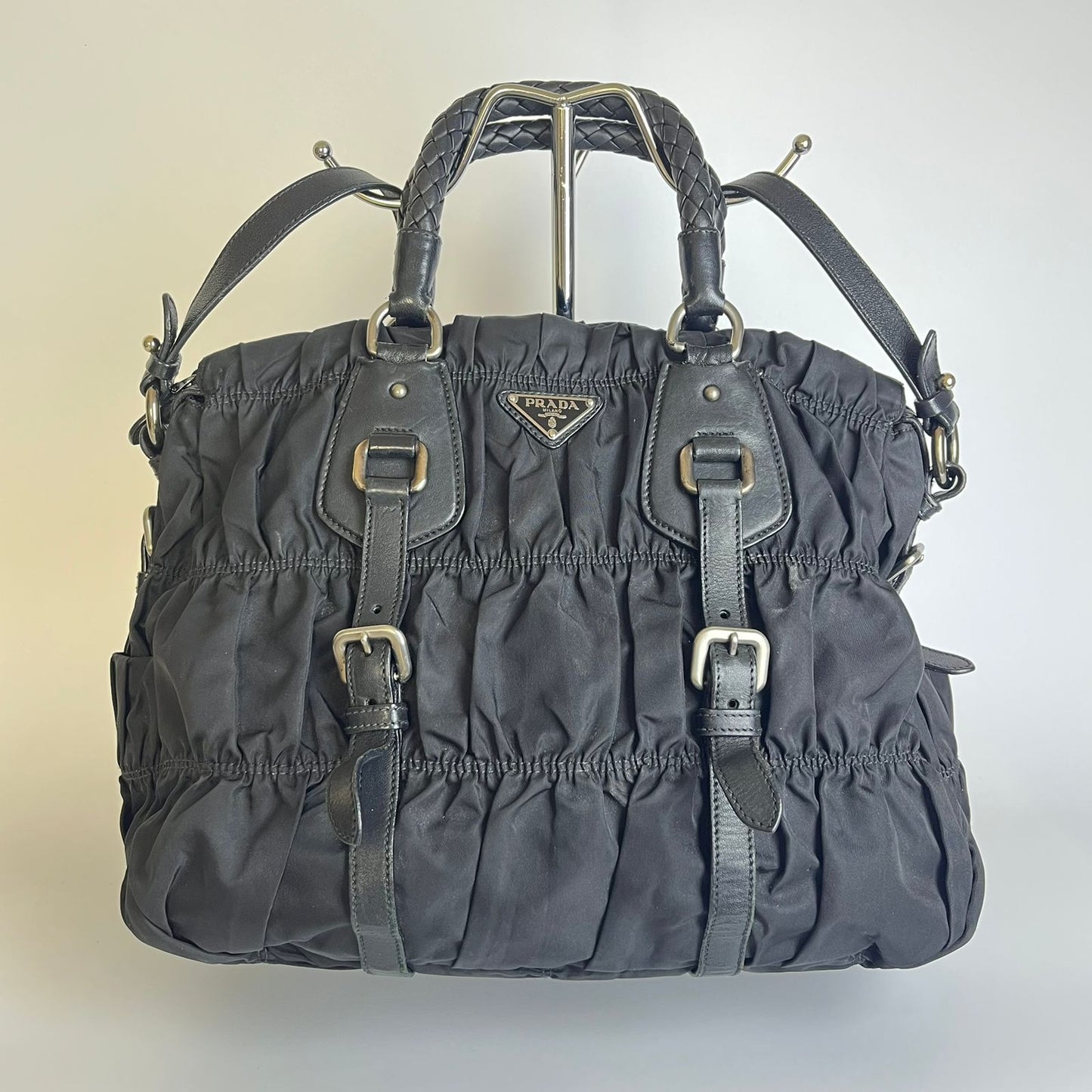 Prada Tessuto Nylon Braided Handle Black