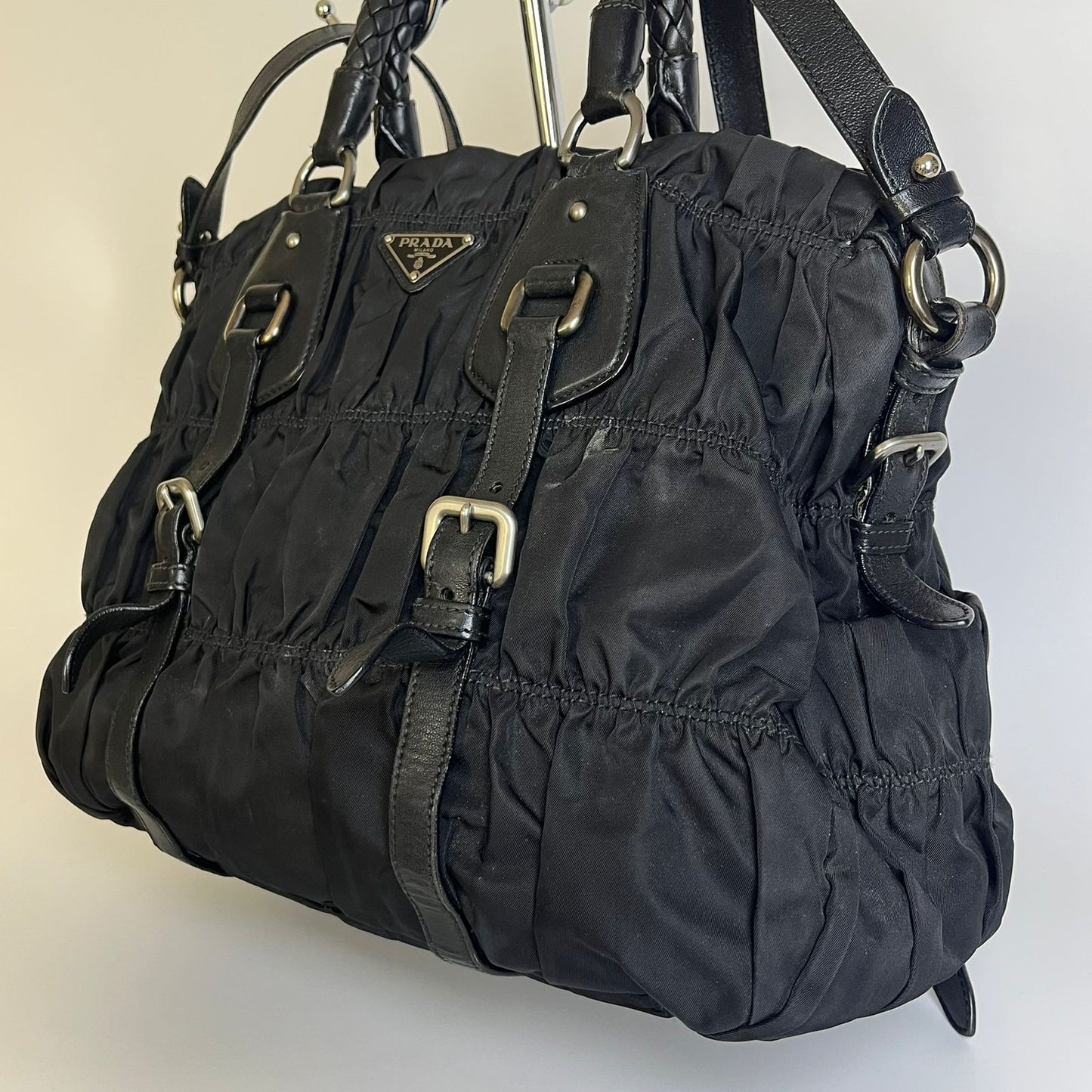 Prada Tessuto Nylon Braided Handle Black