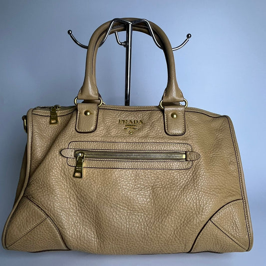 Prada Vitello Daino Satchel 2-way Light Brown