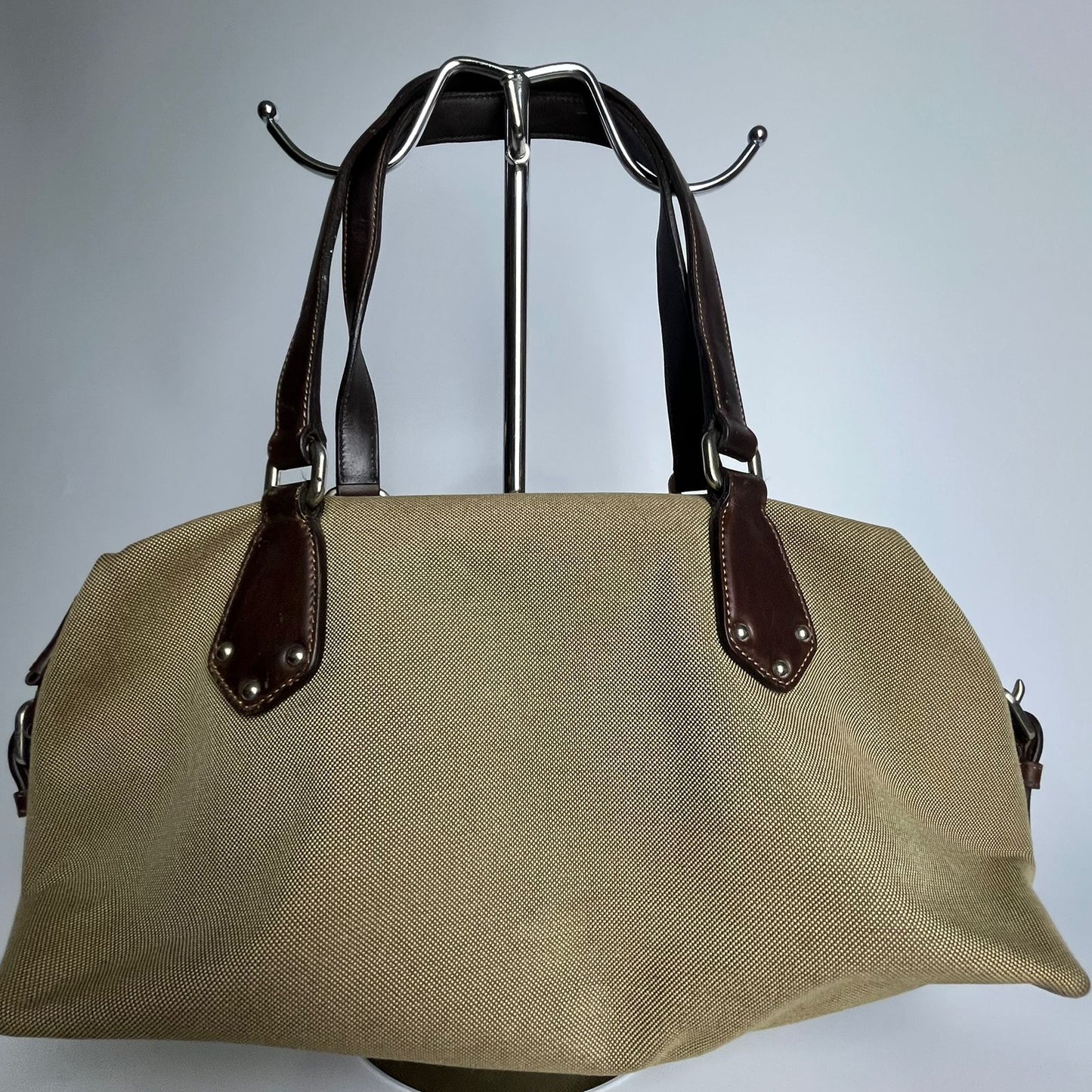 Prada Belted Boston Bag Beige (Brown Trim)