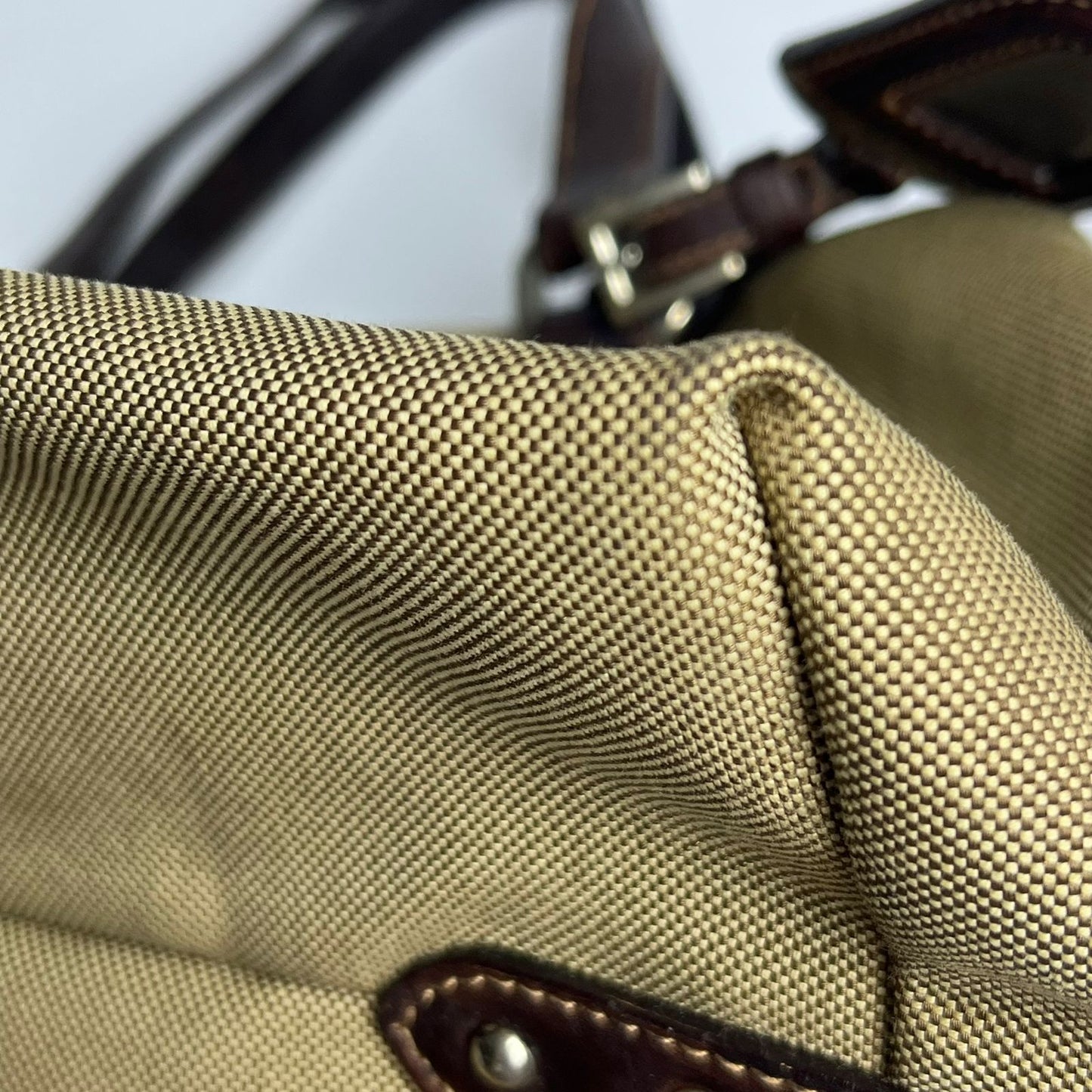 Prada Belted Boston Bag Beige (Brown Trim)