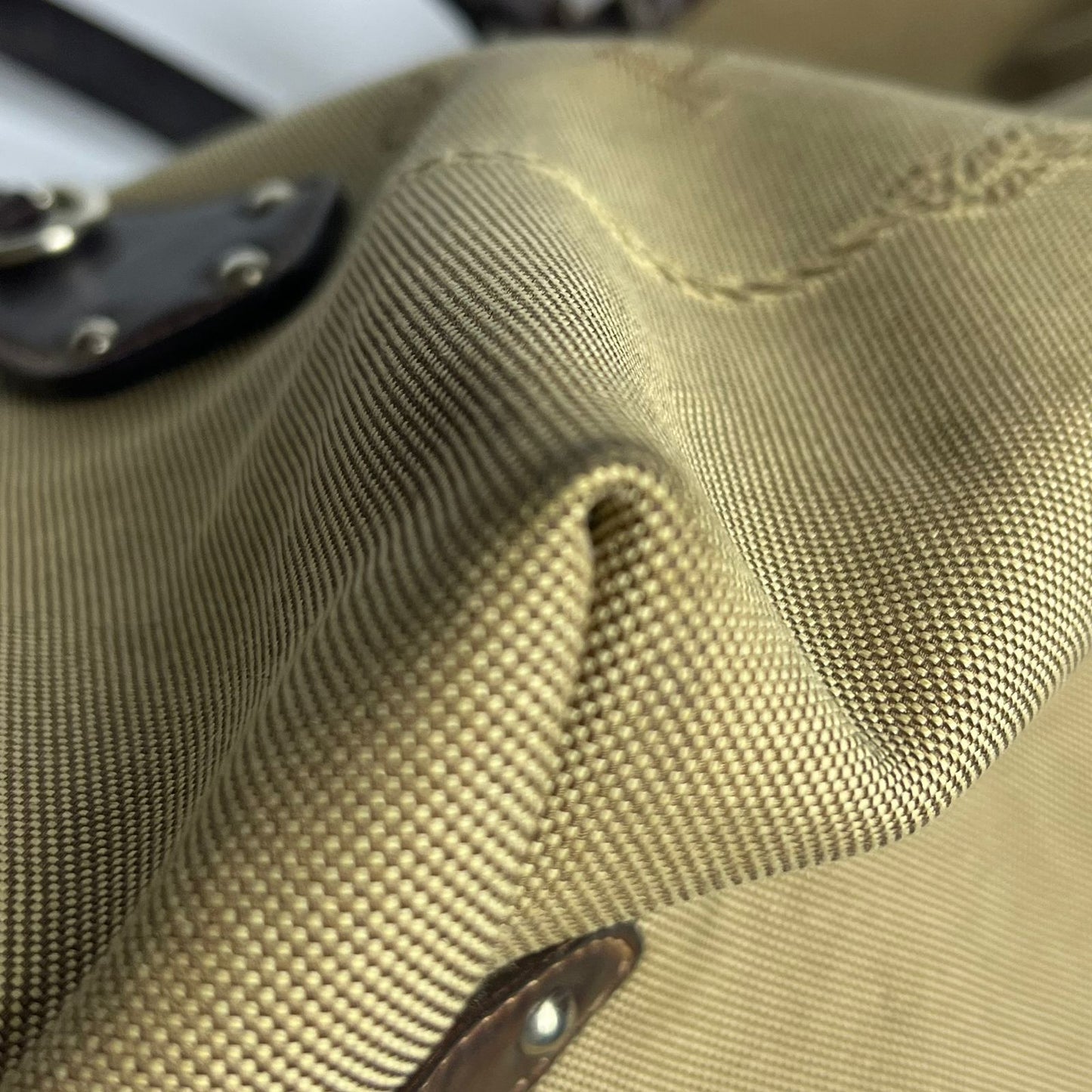 Prada Belted Boston Bag Beige (Brown Trim)