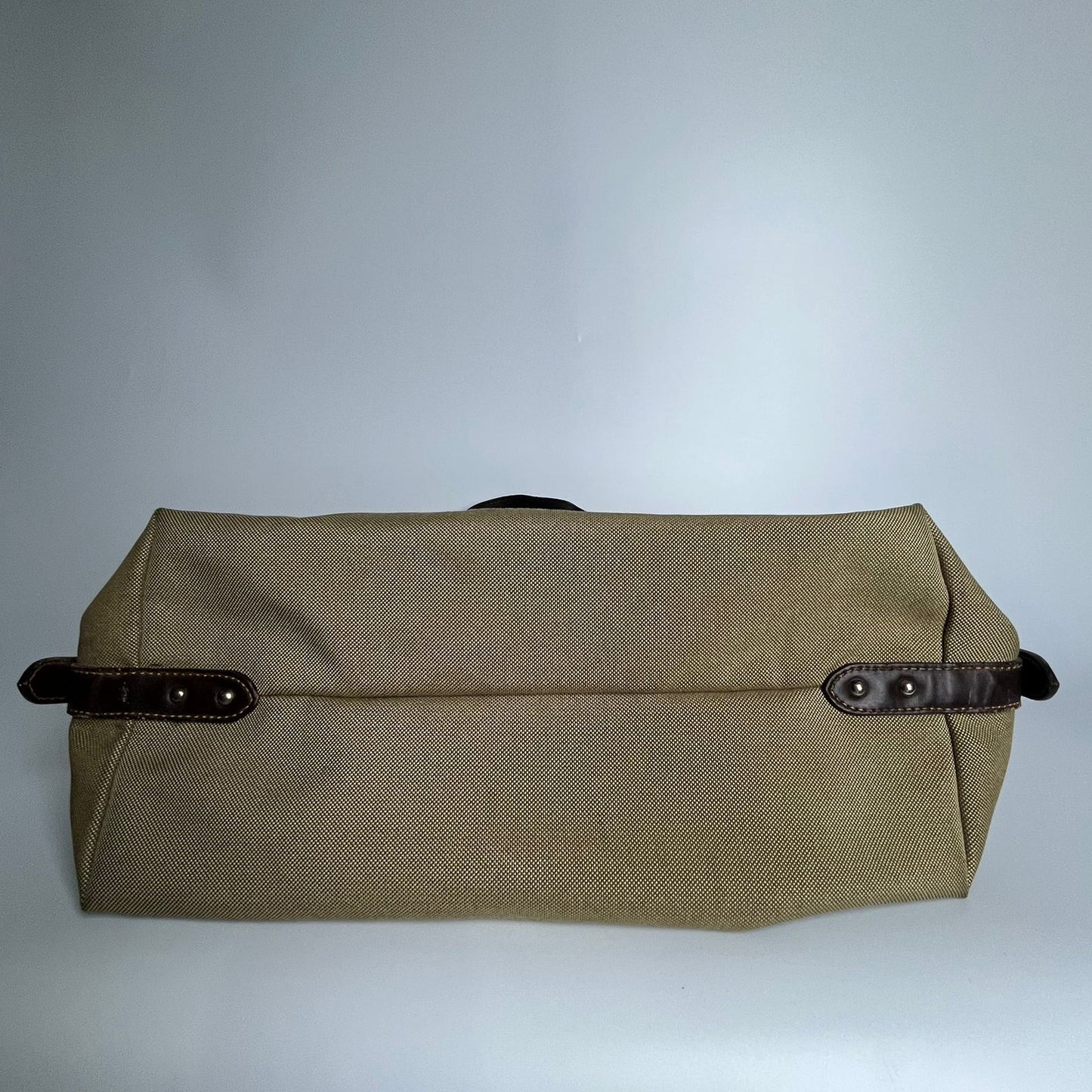 Prada Belted Boston Bag Beige (Brown Trim)