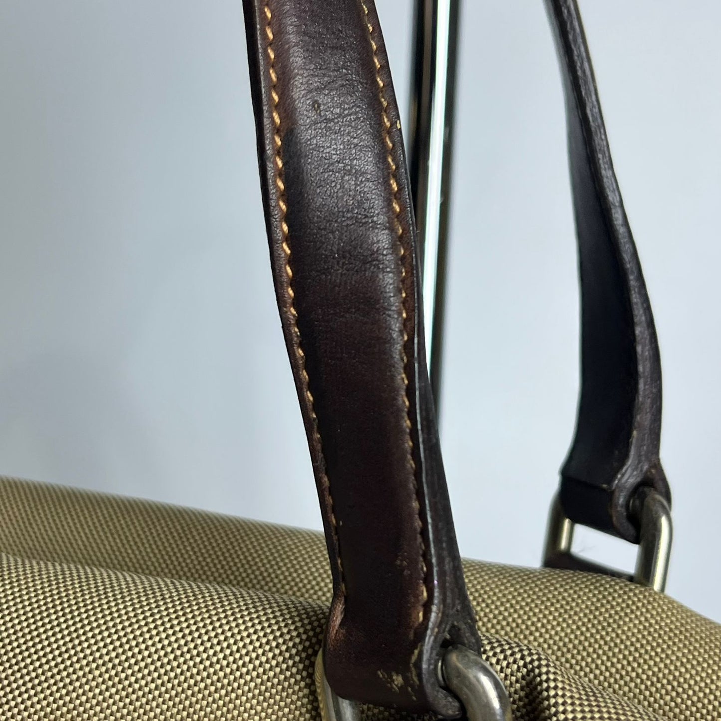 Prada Belted Boston Bag Beige (Brown Trim)