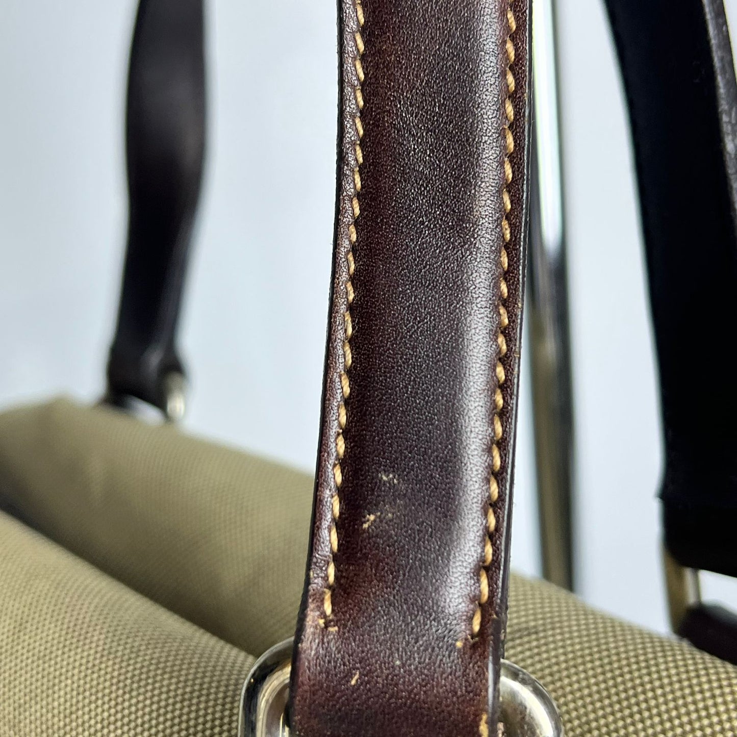 Prada Belted Boston Bag Beige (Brown Trim)
