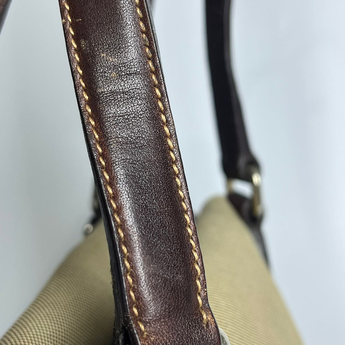 Prada Belted Boston Bag Beige (Brown Trim)