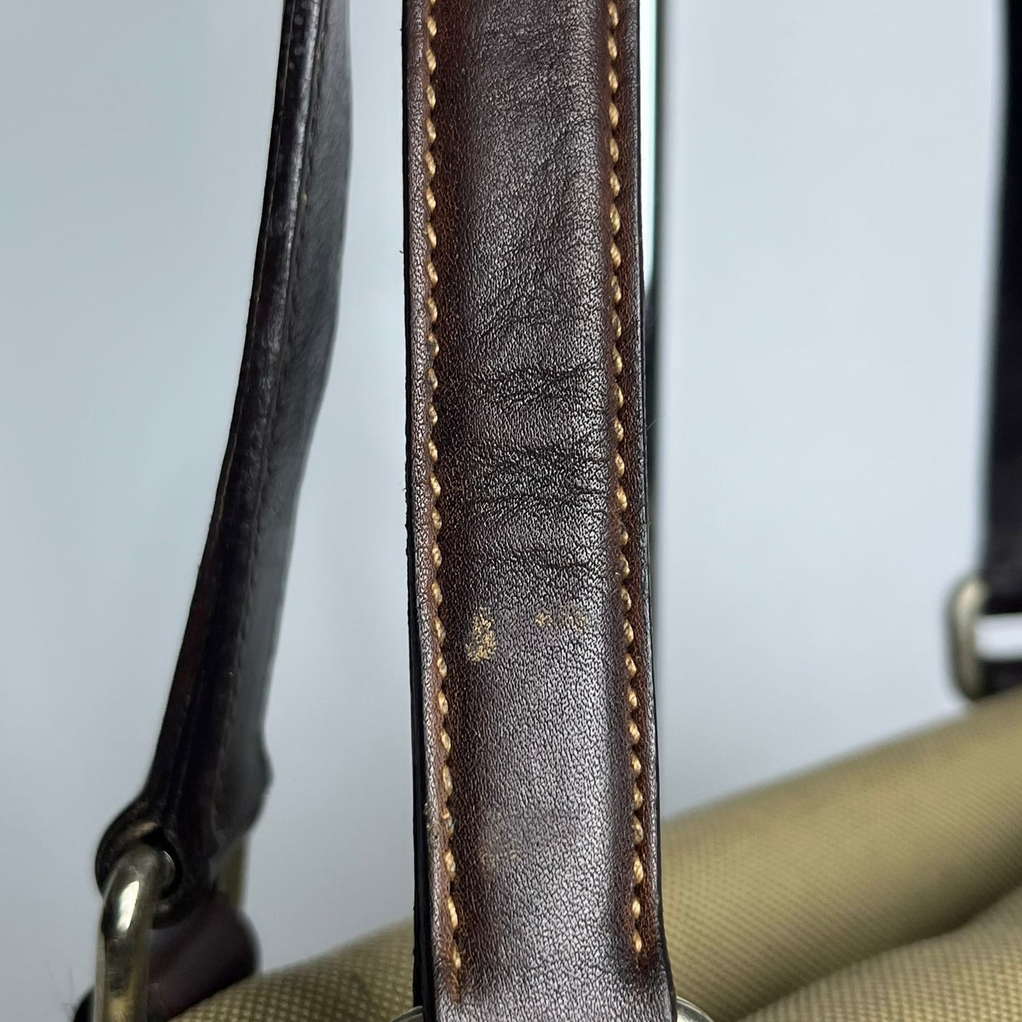 Prada Belted Boston Bag Beige (Brown Trim)