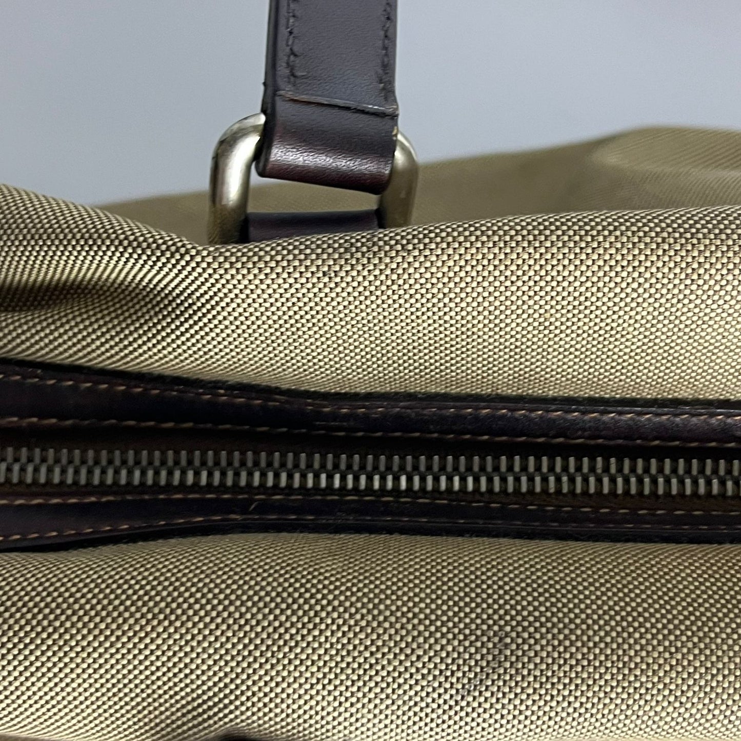 Prada Belted Boston Bag Beige (Brown Trim)