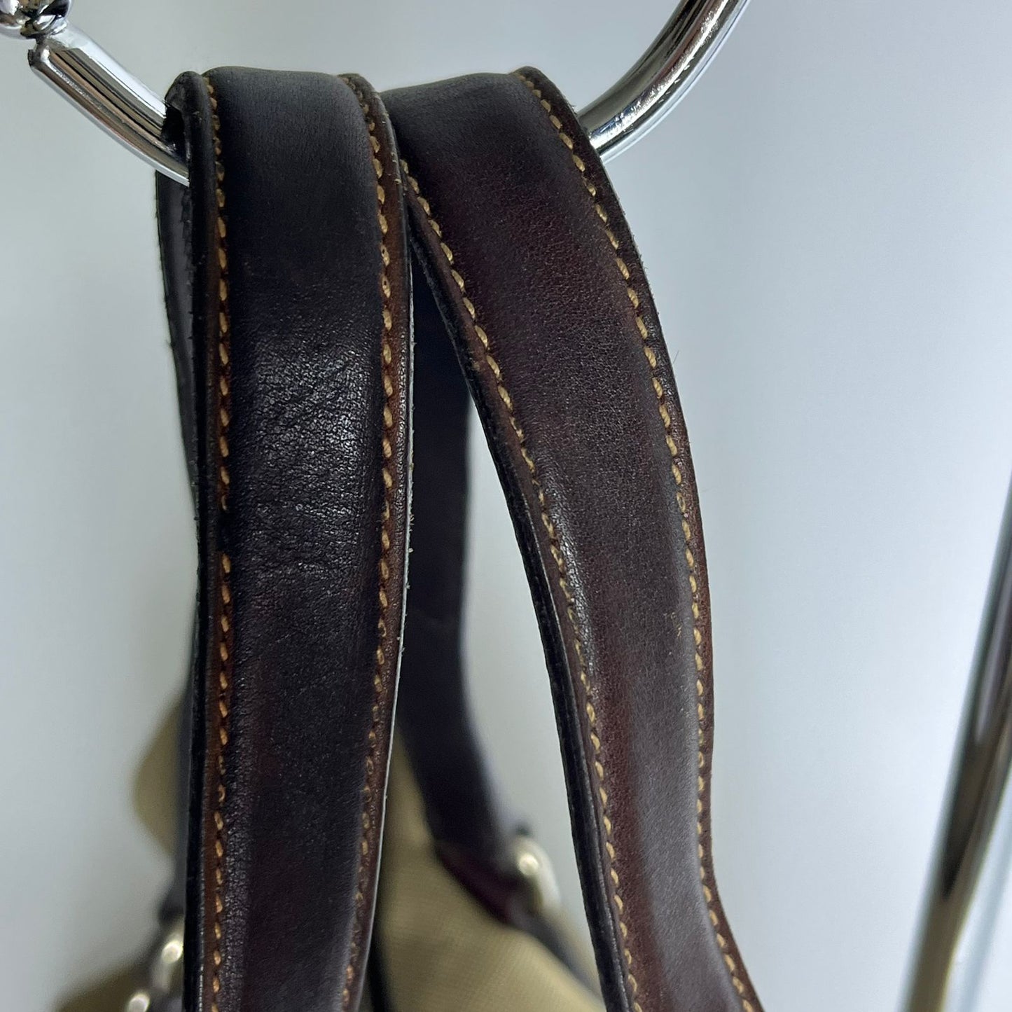 Prada Belted Boston Bag Beige (Brown Trim)