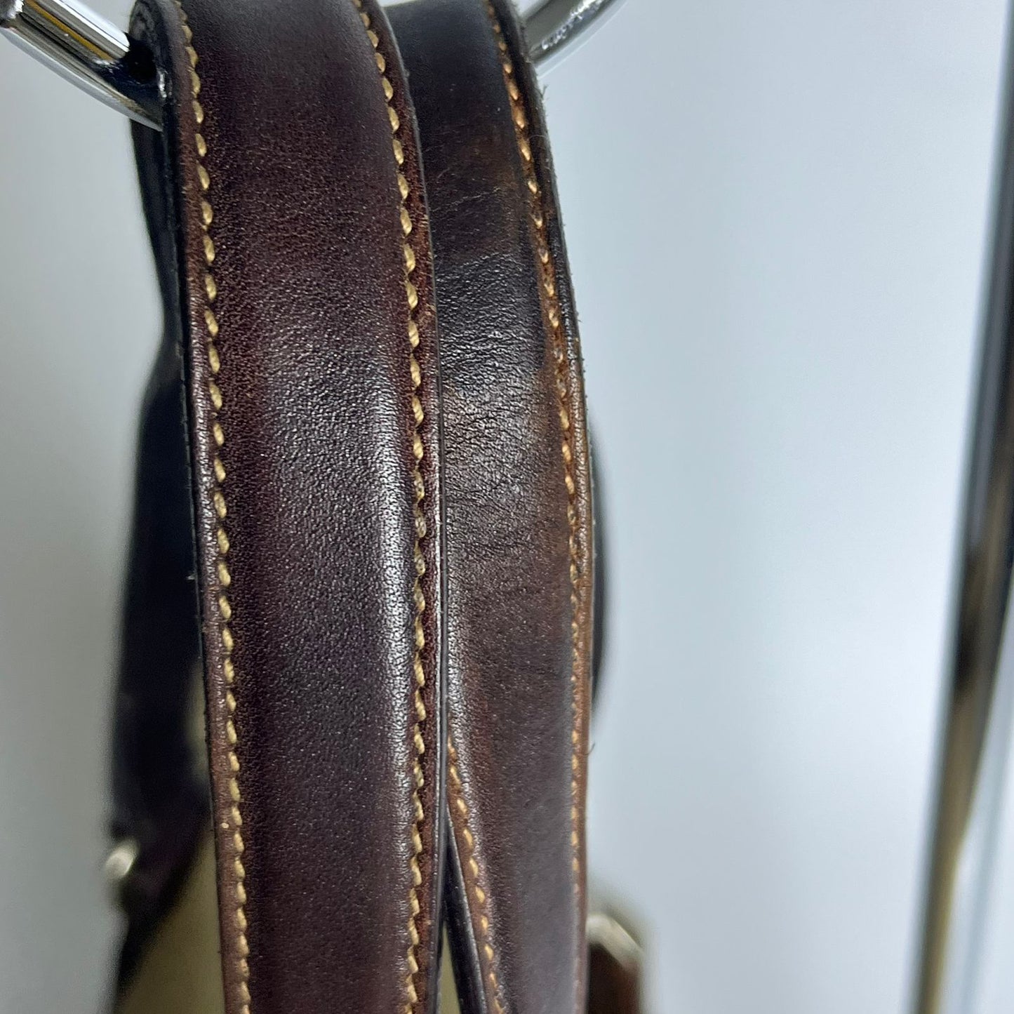 Prada Belted Boston Bag Beige (Brown Trim)