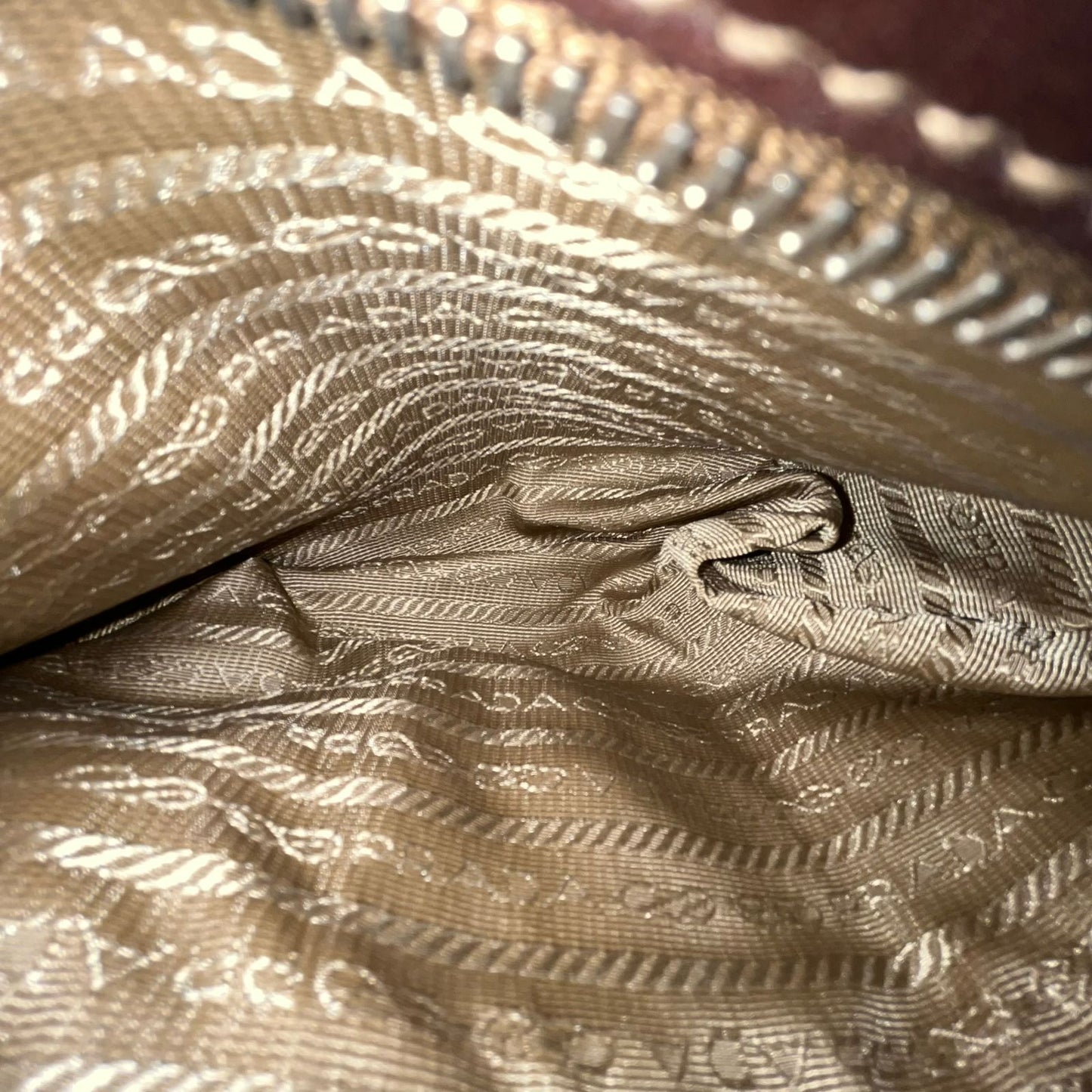 Prada Belted Boston Bag Beige (Brown Trim)