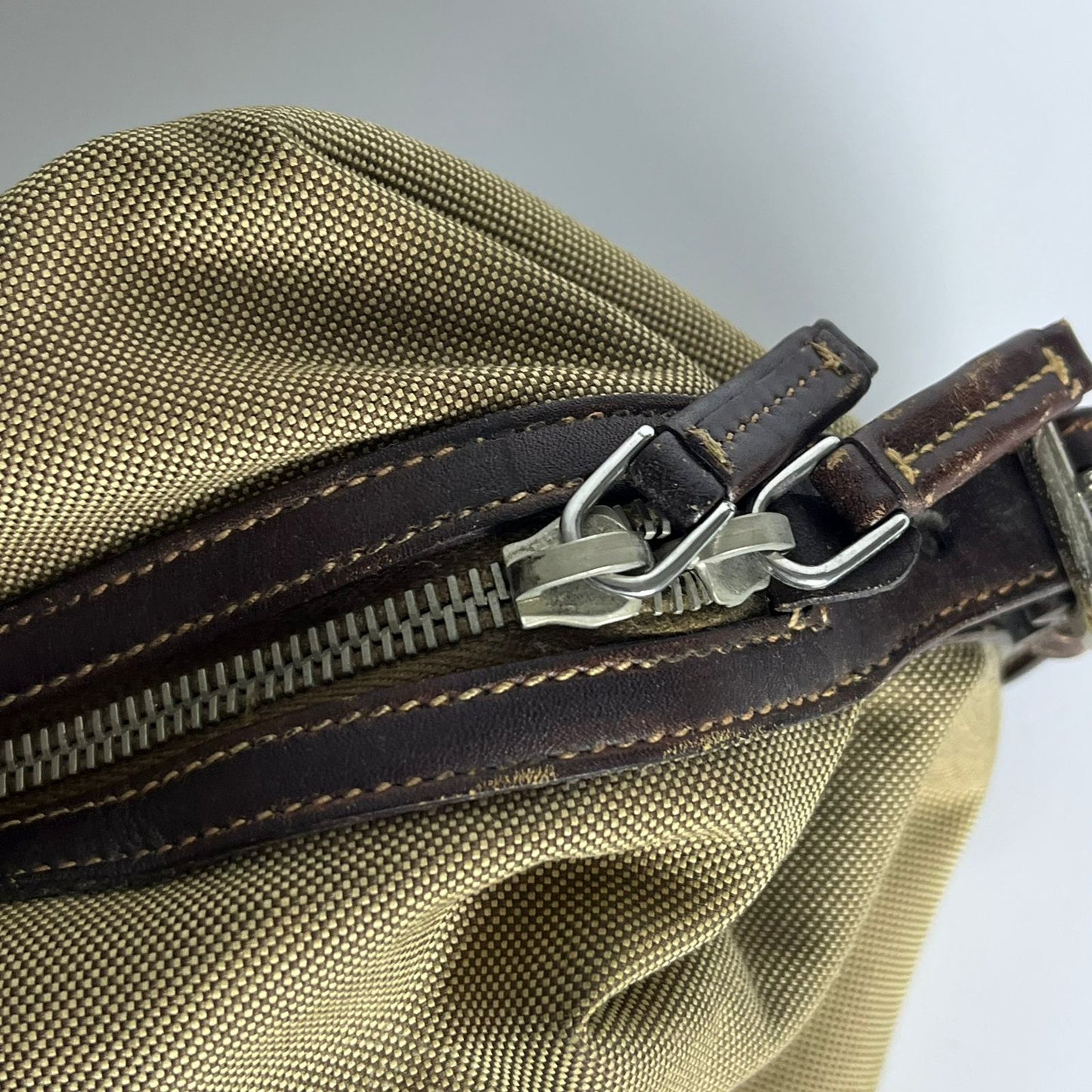 Prada Belted Boston Bag Beige (Brown Trim)