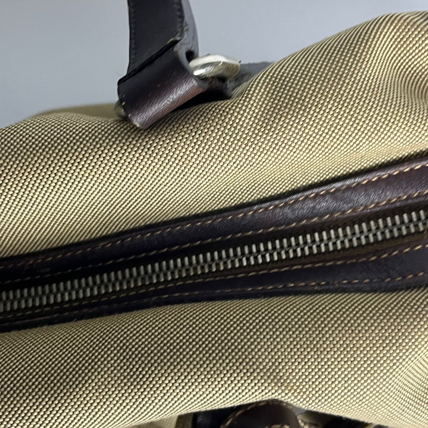 Prada Belted Boston Bag Beige (Brown Trim)