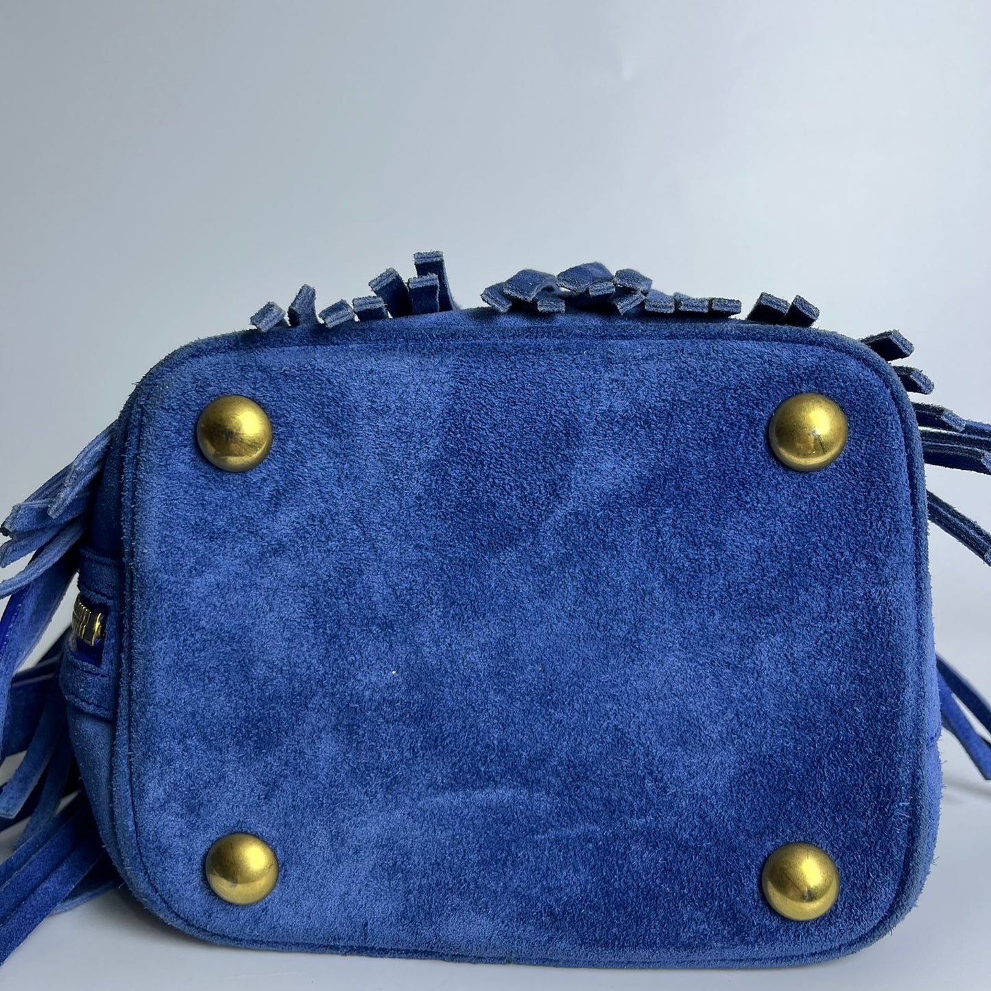 YSL	Emmanuelle Fringe Bucket Blue Suede