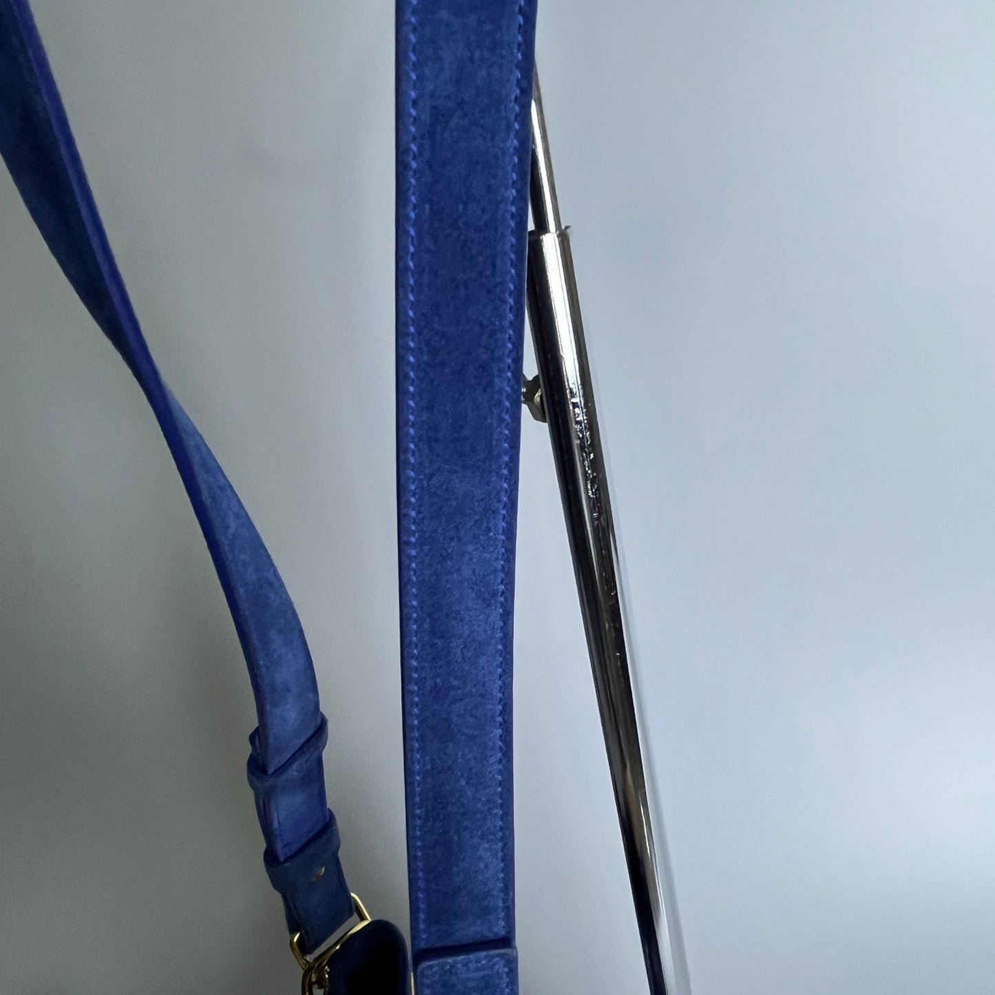 YSL	Emmanuelle Fringe Bucket Blue Suede