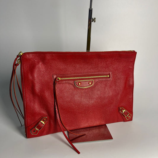 Balenciaga Metallic Edge Clutch Bag Red