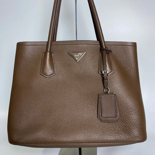 Prada Double Handbag Brown, Orange Interior