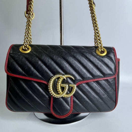 Gucci Marmont Flap Black with Red Trims