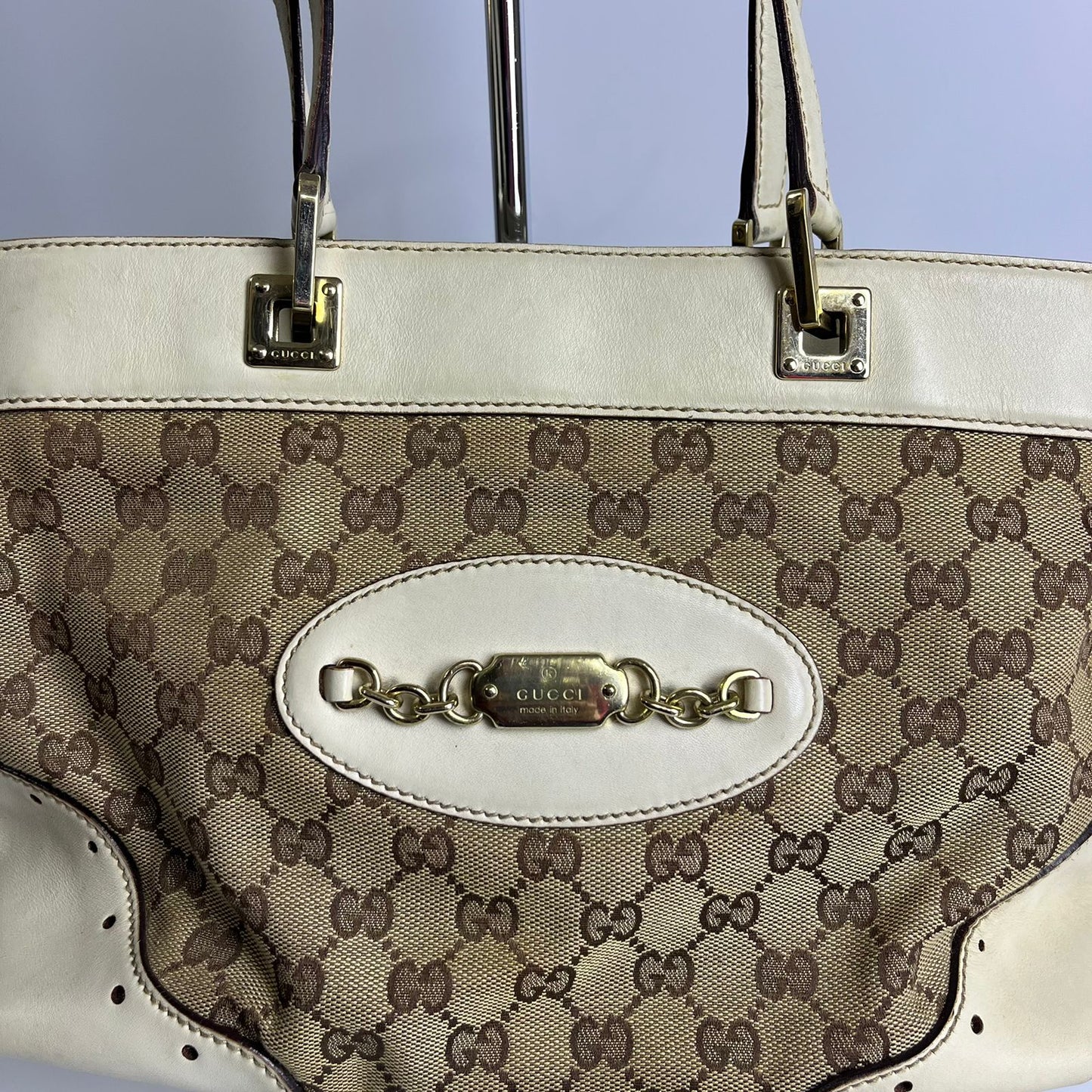 Gucci GG Canvas Punch Tote Bag White