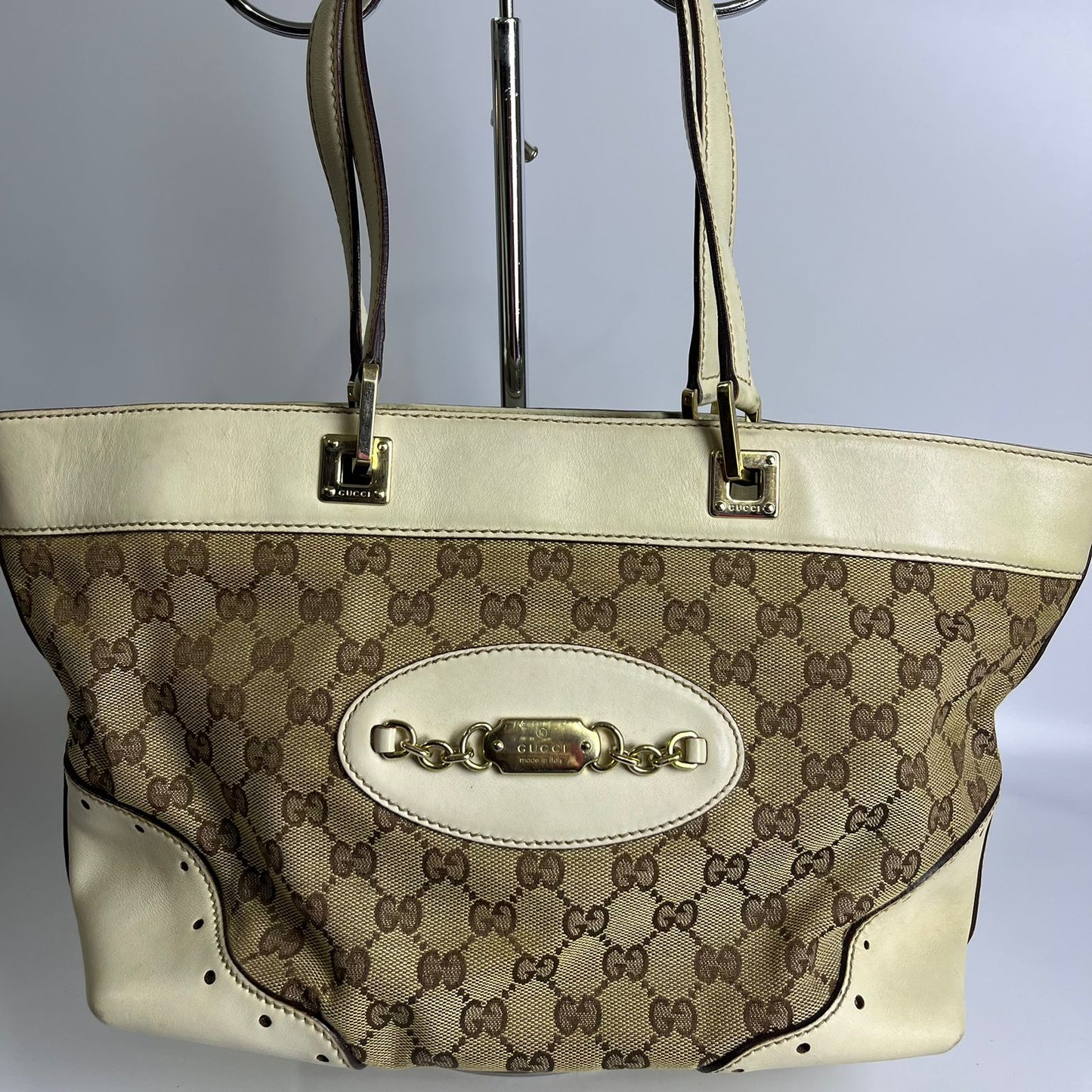 Gucci GG Canvas Punch Tote Bag White