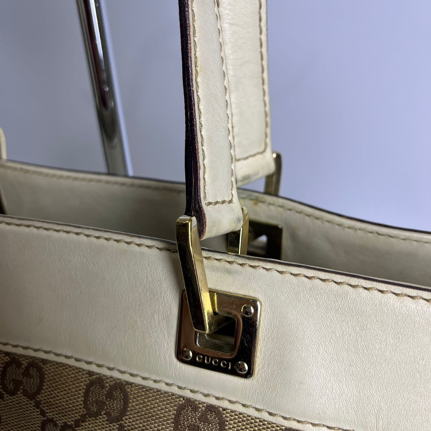 Gucci GG Canvas Punch Tote Bag White