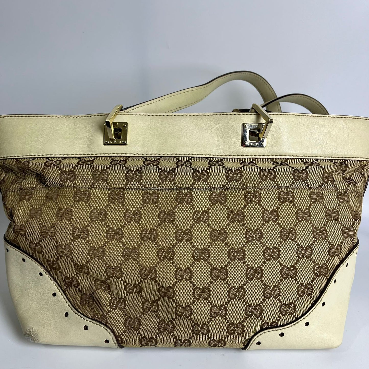 Gucci GG Canvas Punch Tote Bag White