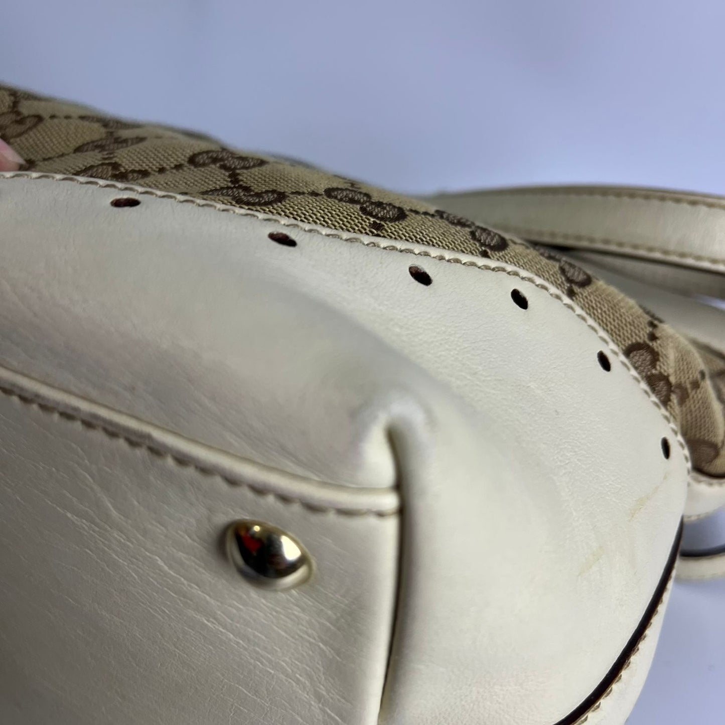 Gucci GG Canvas Punch Tote Bag White